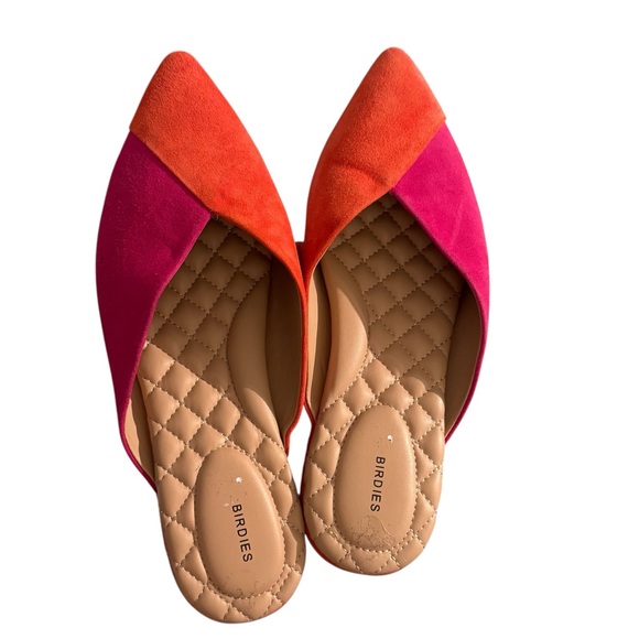NEW Birdies red pink colorblock suede leather pointy toe slip on mules size 9 - Picture 1 of 10